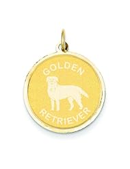 14K Yellow Gold Golden Retriever Disc Charm Pendant