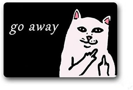 23.6"(l) X 15.7"(w),3/16" Thickness,White Cat with Middle Finger Humorous Funny Saying &amp; Quotes:go Away Entrance Indoor/outdoor Floor Mat Doormat
