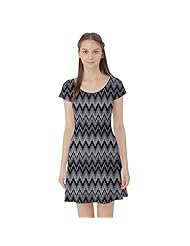 Stretchy Zig Zag Short Sleeves Polyester/Spandex Skater Dress 