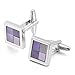 INBLUE Men's 2 PCS Rhodium Plated Cufflinks Purple Silver Tone Striped Checkered Shirt Wedding Business 1 Pair Set