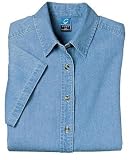 NEW Port & Company - Ladies Short Sleeve Value Denim Shirt Faded Blue-XXL