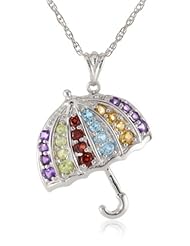 Sterling Silver Multi-Gemstone Umbrella Pendant Necklace