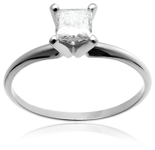 Childrens Toyshop  Jewelry : 14k White or Yellow Gold Princess-Cut Solitaire Engagement Ring (1/2 ct, I-J Color, I1-I2 Clarity)