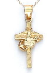 14kt Yellow Gold US Marine Corp Cross Pendant - Chain Included