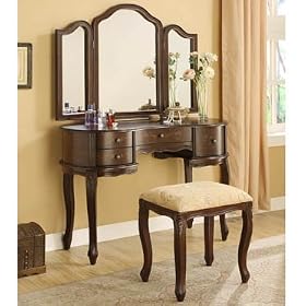 Hand Painted Vanity, Mirror, and Bench