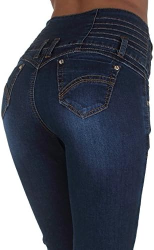 MK3002 - High Rise Colombian Style Stretch Denim, Butt Lift, Skinny Jeans in Washed M. Blue Size 9