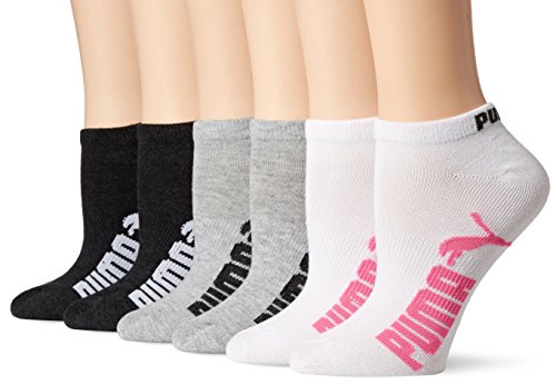 Puma Women's Low Cut Athletic Running Sock with Arch Support 6-Pack, White/Pink, 9-11