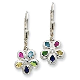 Sterling Silver Multi-colored CZ Floral Earrings