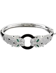 14K White Gold Onyx, Emerald and Diamond Leopard Bracelet - 2.50 Ct. -- LIFETIME WARRANTY