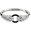 14K White Gold Onyx, Emerald and Diamond Leopard Bracelet - 2.50 Ct.