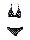 Kenneth Cole 2 Pc White Striped Bikini w/Black Netting S