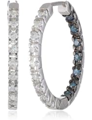 Sterling Silver Blue and White Diamond Inside-Out Hoop Earrings