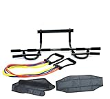 Lion Roar Fitness - 2015 Special Deal!!! Set of All-In-One Doorway Chin Up Pull Up Bar, X-Safe Adjustable Resistance Band Set up to 45 lbs + Door Anchor and Heavy Duty Ab Straps. BEST VALUE!