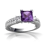 14K White Gold Square Genuine Amethyst Engagement Ring Size 6.5
