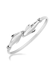 Sterling Silver Rhodium Plated Thin Bangle with Dolphin Accents
