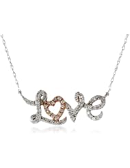 10k White Gold with Pink Gold Plated Diamond Love Necklace (1/4 cttw, I-J Color, I2-I3 Clarity), 18"