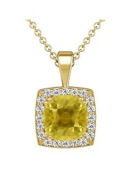 14K Yellow Gold Cushion Cut Yellow Sapphire And Round Diamond Pendant