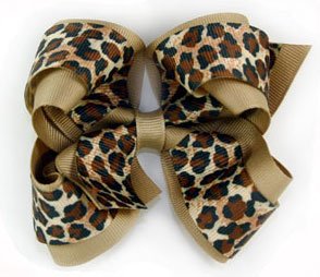 ~ Blooming Bows Leopard Grosgrain Twist Hair Bow Clippie