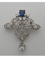 Antique Art Deco 18k White Gold Sapphire And Diamond Pin Pendant