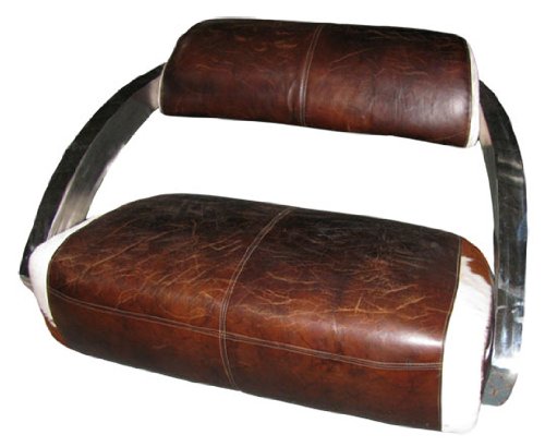 Echtleder Design 2er Sofa CHROM Leder Fell DC Ledersofa