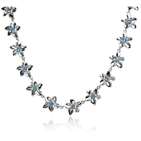 Sterling Silver Flower Necklace w Blue Topaz by Zina, 17 by Zina Sterling Silver
