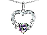 Celtic Love by Kelly Hands Holding 8mm Heart 1inch Claddagh Pendant With Genuine Mystic Topaz in .925 Sterling Silver