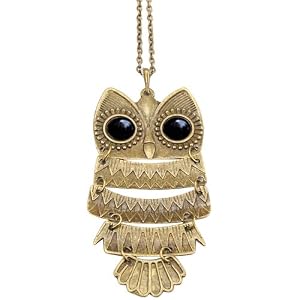 Vintage Owl Pendant Long Bronze Chain Necklace Clothes