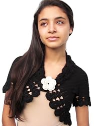 Handmade South American "Bolero"- Elegant Black (Hand-crocheted border/ Small)