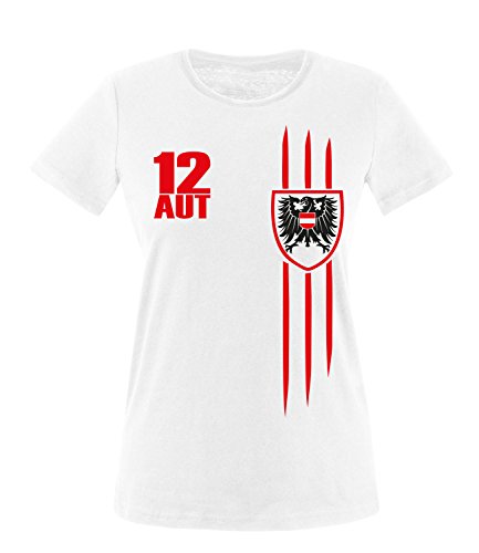 Luckja EM 2016 Trikot Ösrerreich Damen T-Shirt Weiss-Rot Grösse L
