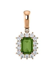 14K Rose Gold 7.00x5.00mm Emerald Cut Green Tourmaline and Diamond Pendant -- LIFETIME WARRANTY