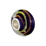 Sterling Silver Blue Bead with Orange and Yellow Swirls Fits Pandora