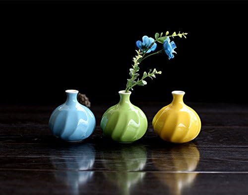 VGE Set of 3 Flower Bud Vase Mini Vase Handmade Ceramic Decorative Vase (Blue+Green+Yellow)