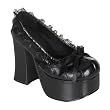 Demonia Shoes Women's CHARADE-26, 4 1/2" Pleated Upper/Lace Trim Platform Black Pu Shoe