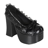 Demonia Shoes Women's CHARADE-26, 4 1/2 Pleated Upper/Lace Trim Platform Black Pu Shoe