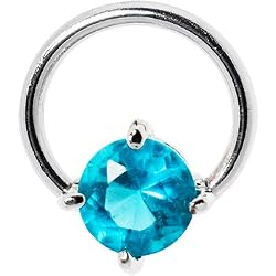 16 Gauge Aqua Cubic Zirconia Round Closure Ring