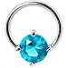 16 Gauge Aqua Cubic Zirconia Round Closure Ring