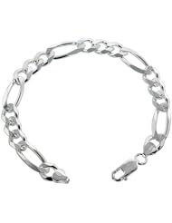 Sterling Silver Italian Figaro Chain Necklaces & Bracelets 9mm Heavy weight Beveled Edges Nickel Free, sizes 7 - 30 inch