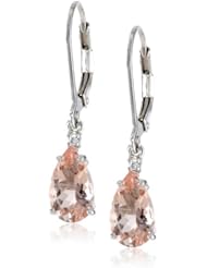 Sterling Silver Pear and Round Shaped Morganite and Cubic Zirconia Earrings
