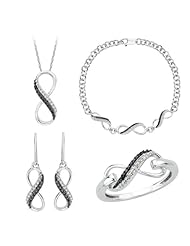 Sterling Silver, Black and White Diamond Infinity Jewelry Set (3/8 cttw)