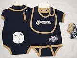 Milwaukee Brewers MLB Newborn / Infant / Baby Bib, Bootie and Onesie Set