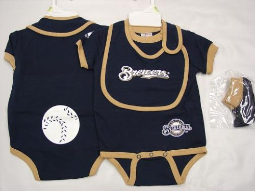 Milwaukee Brewers MLB Newborn / Infant / Baby Bib, Bootie and Onesie Set