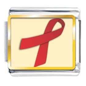 Red Ribbon Awareness Italian Charms Bracelet Link