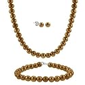 Sterling Silver 5.5-6mm Genuine Freshwater Cultured Brown Pearl Necklace Bracelet & Stud Earring Set