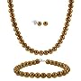 Sterling Silver 5.5-6mm Genuine Freshwater Cultured Brown Pearl Necklace Bracelet & Stud Earring Set