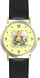 Baby Bunny Rabbit Playing with Teddy Bear - From Hush Little Baby by Artist: Sylvia Long - WATCHBUDDY&reg; DELUXE TWO-TONE THEME WATCH - Arabic Numbers - Black Leather Strap-Size-Large ( Men's Size or Jumbo Women's Size )