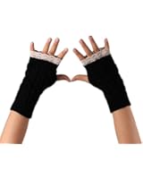 Sunward New Womens Lace Knitted Fingerless Gloves Arm Warmer Thumb Hole Mittens