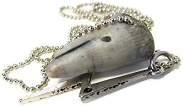 Funnel Fossil Lightening Bolt Charm Coral Horn Fossil Stone 24 Inch Necklace