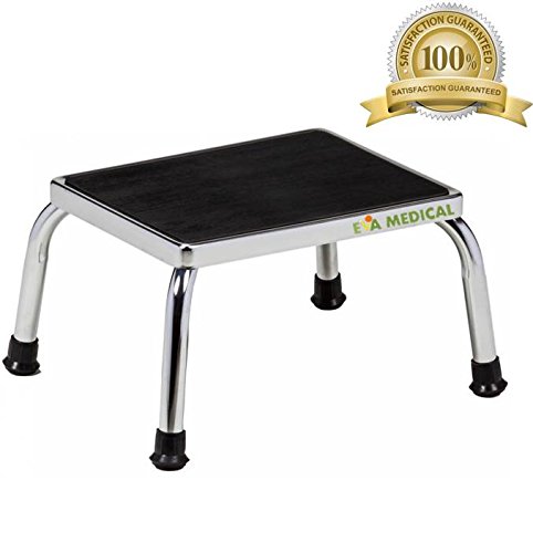 Eva Medical Foot Step Stool with Non Skid Rubber Platform, Chrome Frame (Fully Assembled, no tools required)