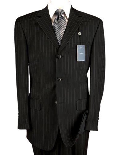 ~~ New 2009 ARRIVAL MEN SUITS BLACK PINSTRIPE ~~ Super 150's 100% Pure Australian Merino Wool Hand Tailored Suit ~~ Guaranteed Highest Quality or your money back