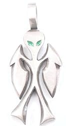 Neon Green Eyes Alien Pewter Pendant Necklace